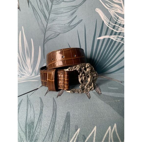 Glen Miller for Ann Turk brown Leather Silver Leaf Buckle Belt 34” - Picture 2 of 6